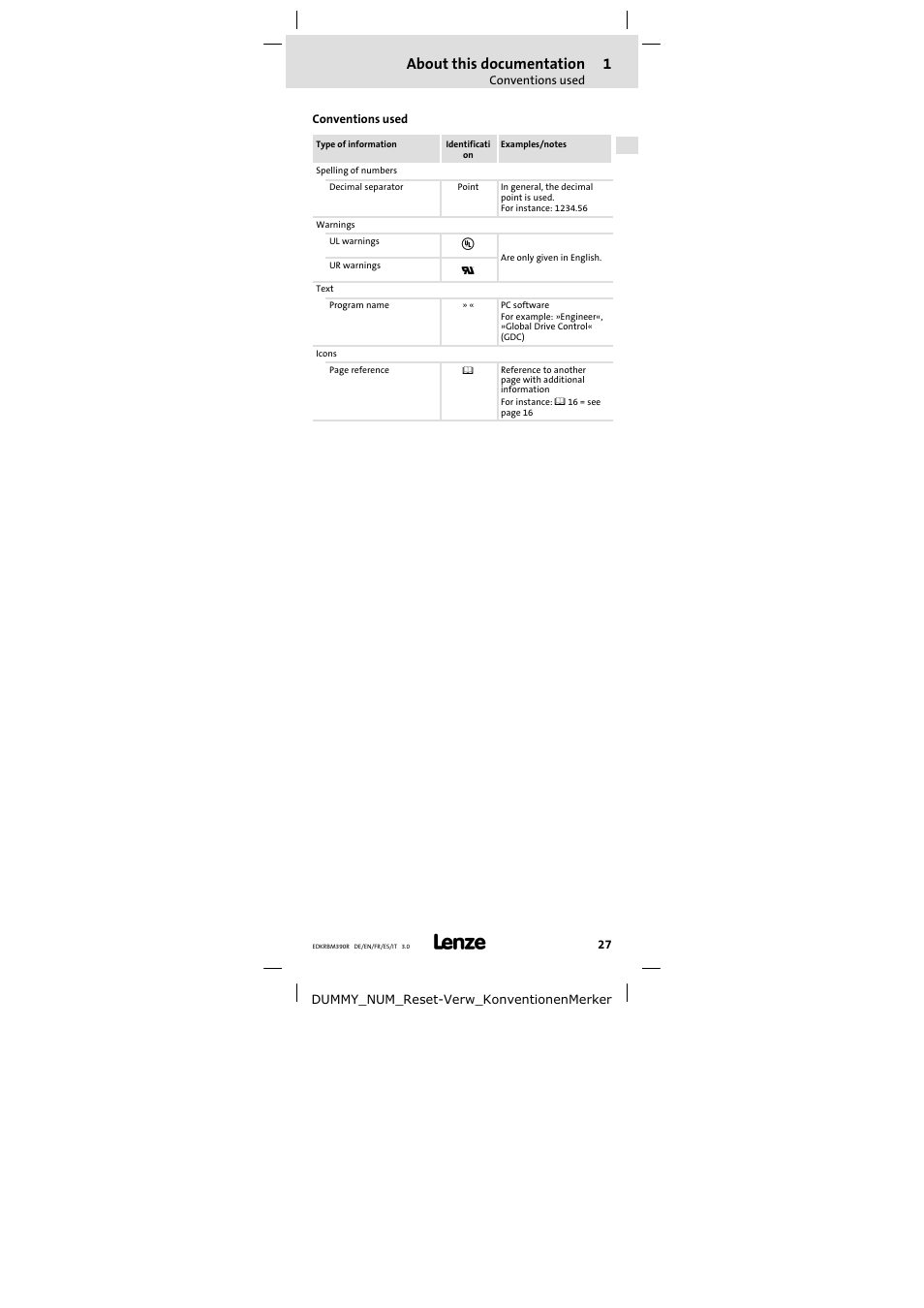 Conventions used, About this documentation | Lenze ERBMxxxRxxxW User Manual | Page 27 / 108