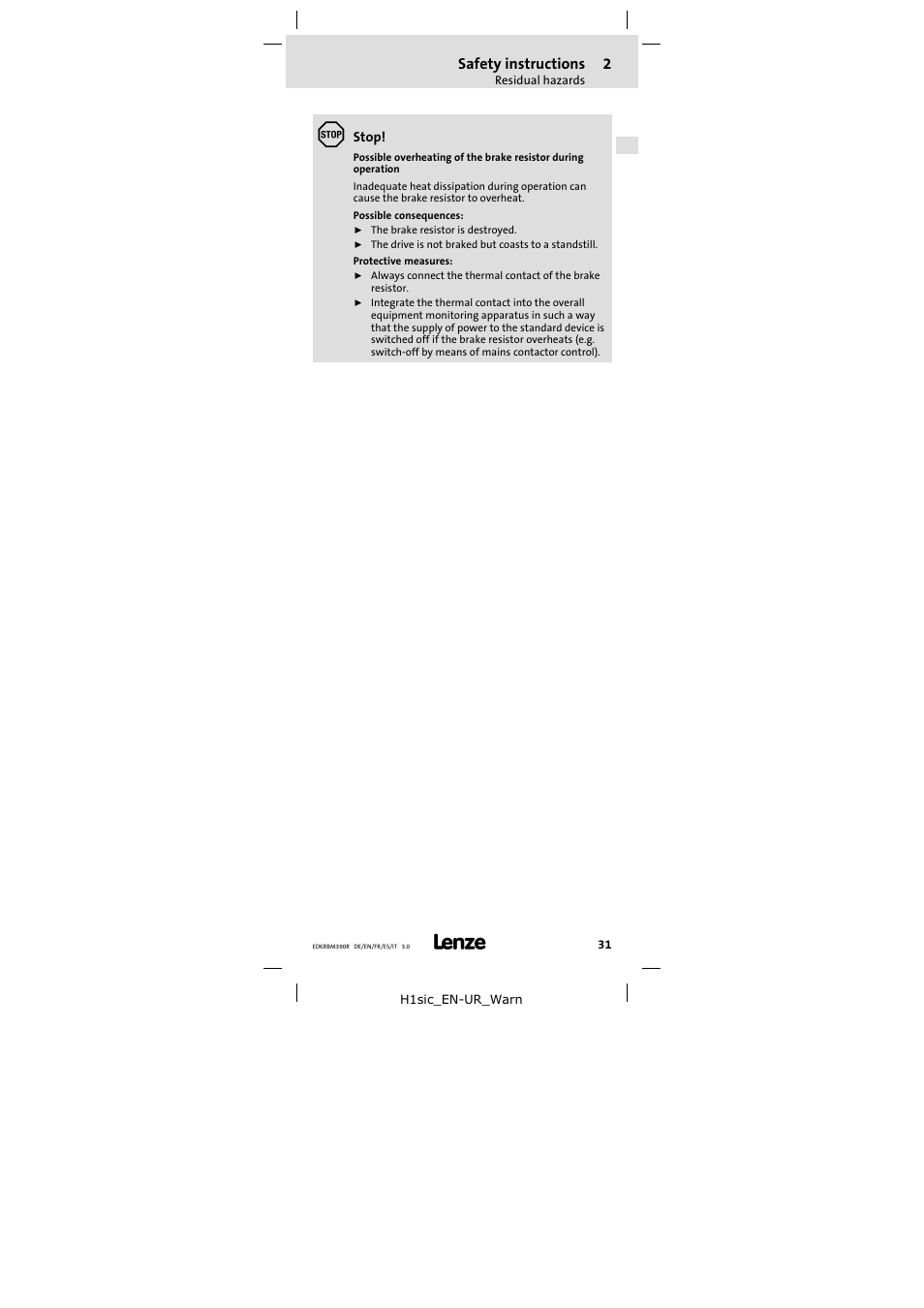 Safety instructions | Lenze ERBMxxxRxxxW User Manual | Page 31 / 108