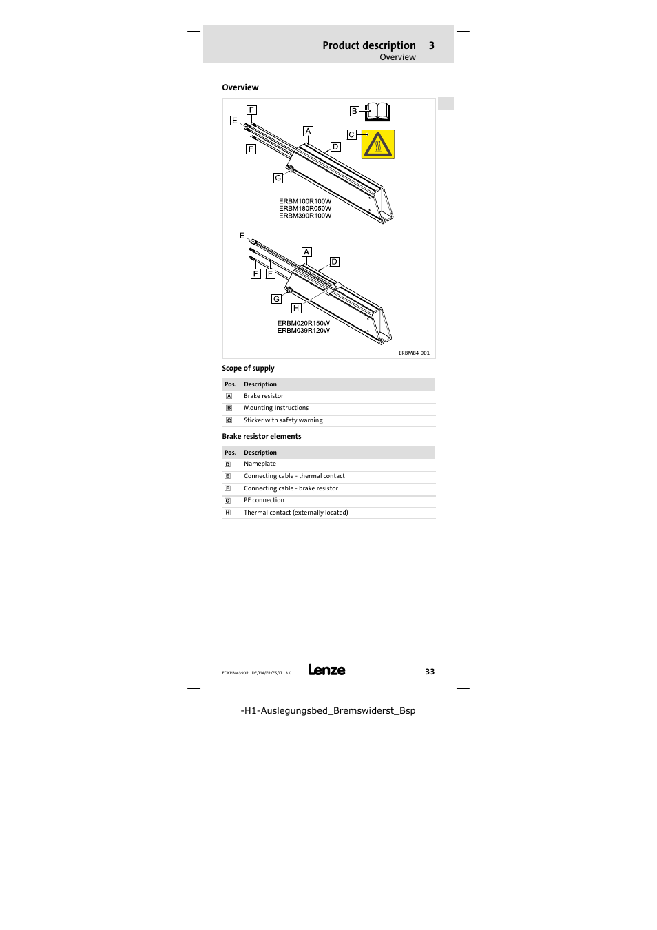 3 product description, Overview, Product description | Lenze ERBMxxxRxxxW User Manual | Page 33 / 108