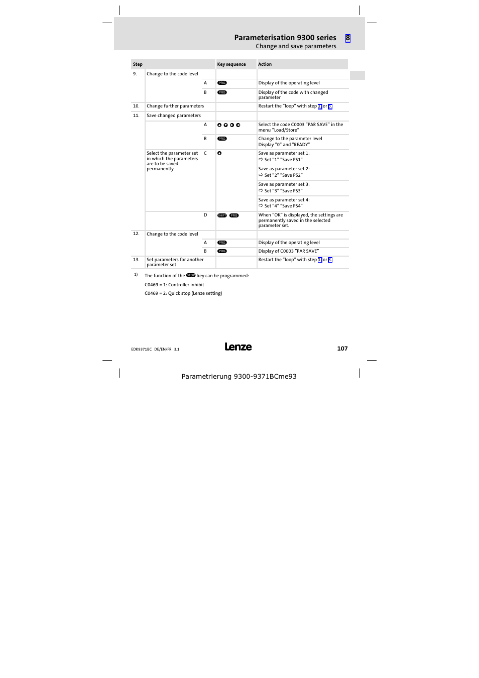 Parameterisation 9300 series | Lenze EMZ9371BC User Manual | Page 107 / 182