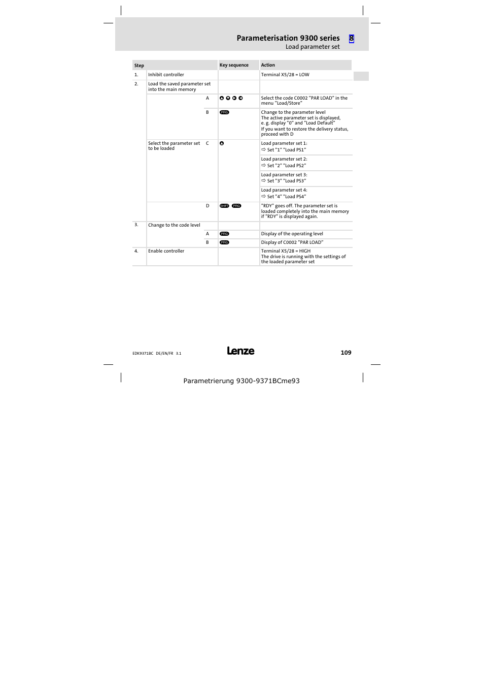 Parameterisation 9300 series | Lenze EMZ9371BC User Manual | Page 109 / 182