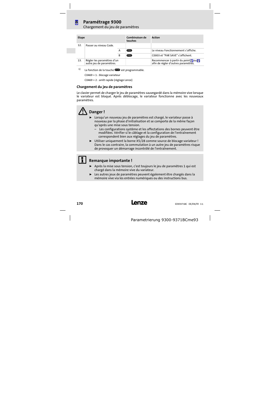 Chargement du jeu de paramètres | Lenze EMZ9371BC User Manual | Page 170 / 182