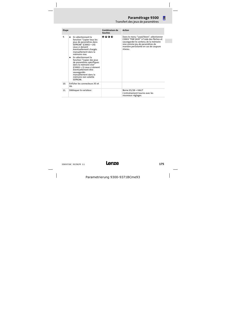 Paramétrage 9300 | Lenze EMZ9371BC User Manual | Page 175 / 182
