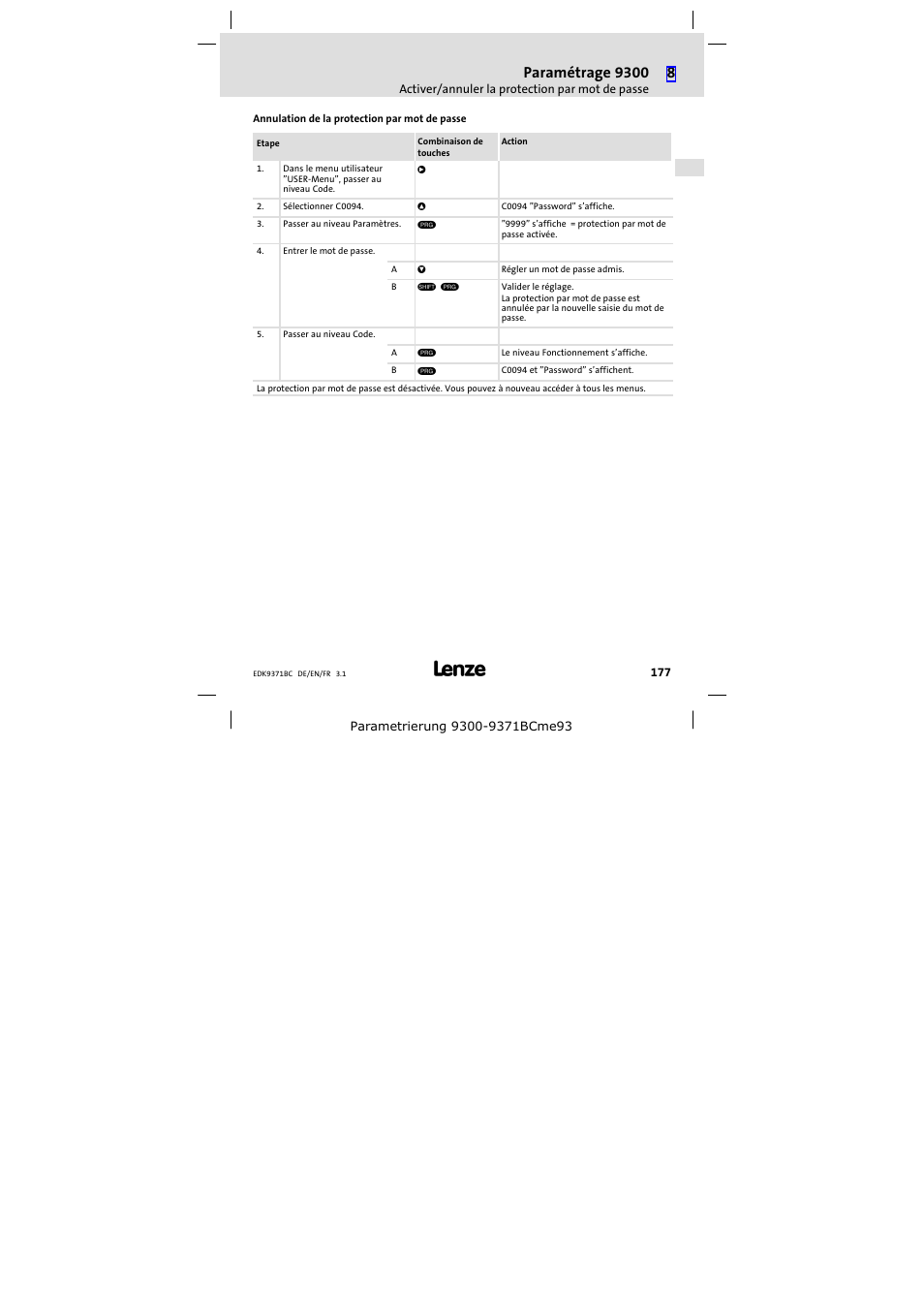 Paramétrage 9300 | Lenze EMZ9371BC User Manual | Page 177 / 182
