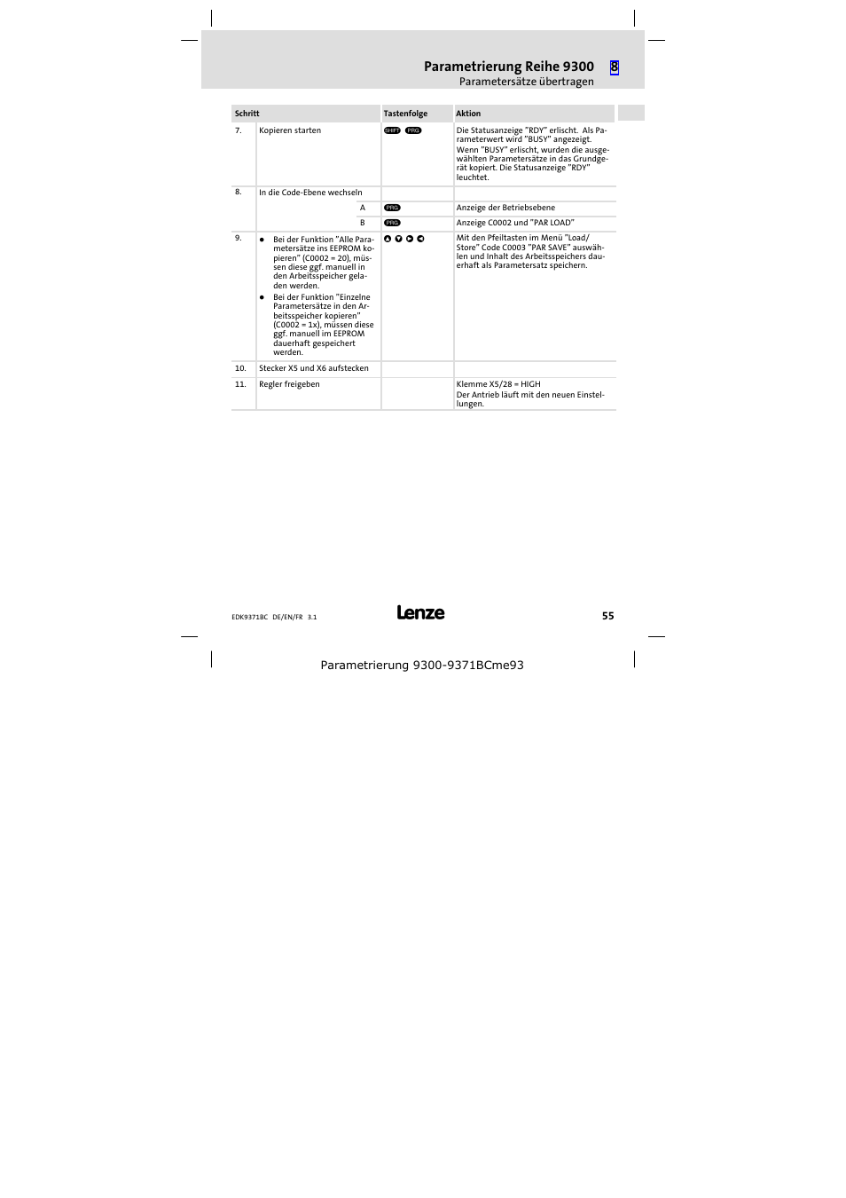 Parametrierung reihe 9300 | Lenze EMZ9371BC User Manual | Page 55 / 182