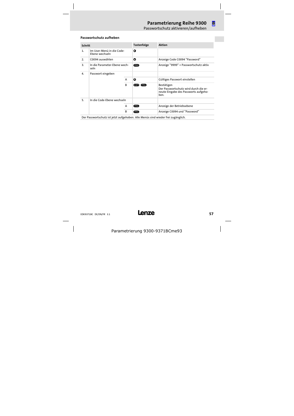 Parametrierung reihe 9300 | Lenze EMZ9371BC User Manual | Page 57 / 182