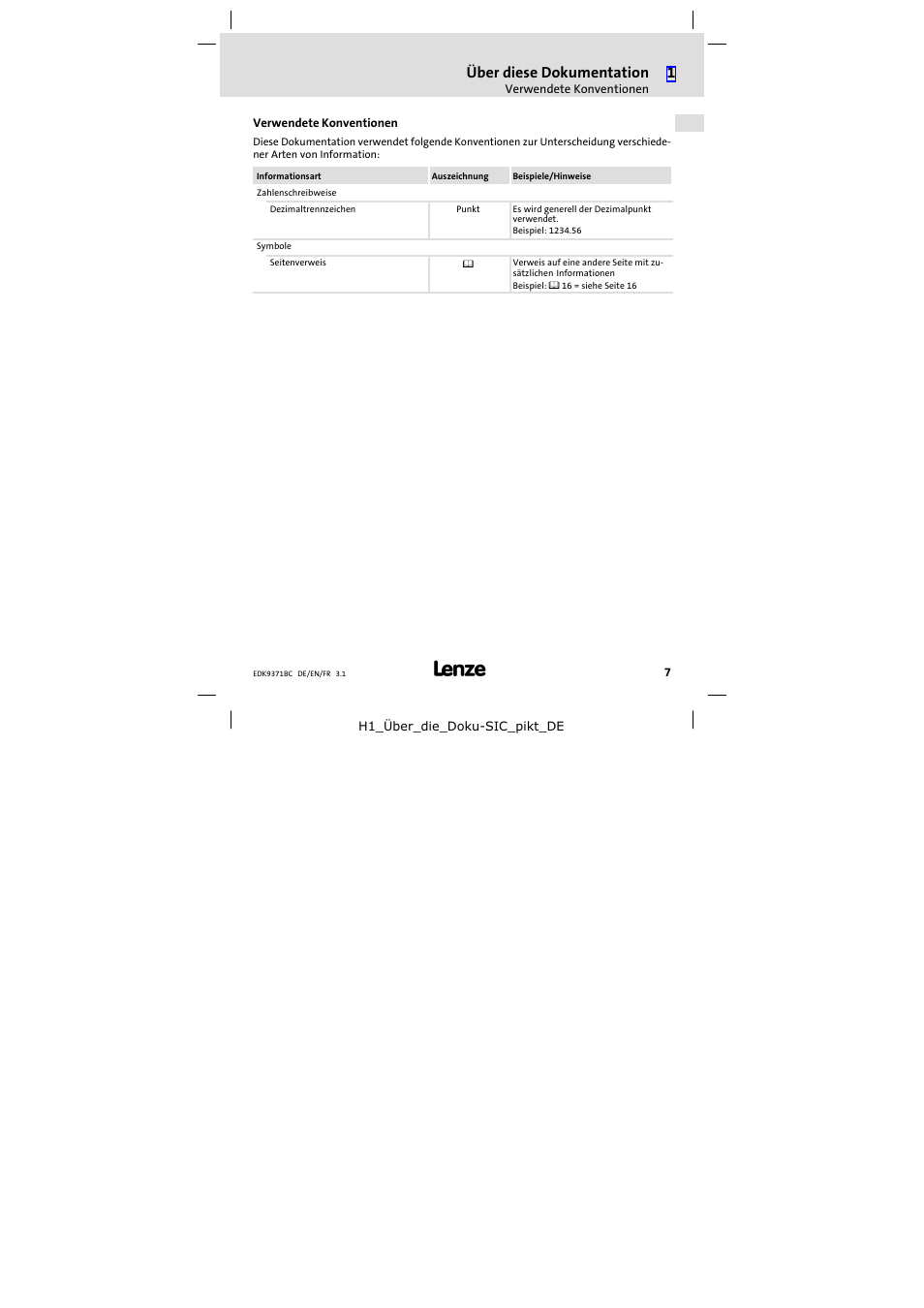 Verwendete konventionen, Über diese dokumentation | Lenze EMZ9371BC User Manual | Page 7 / 182