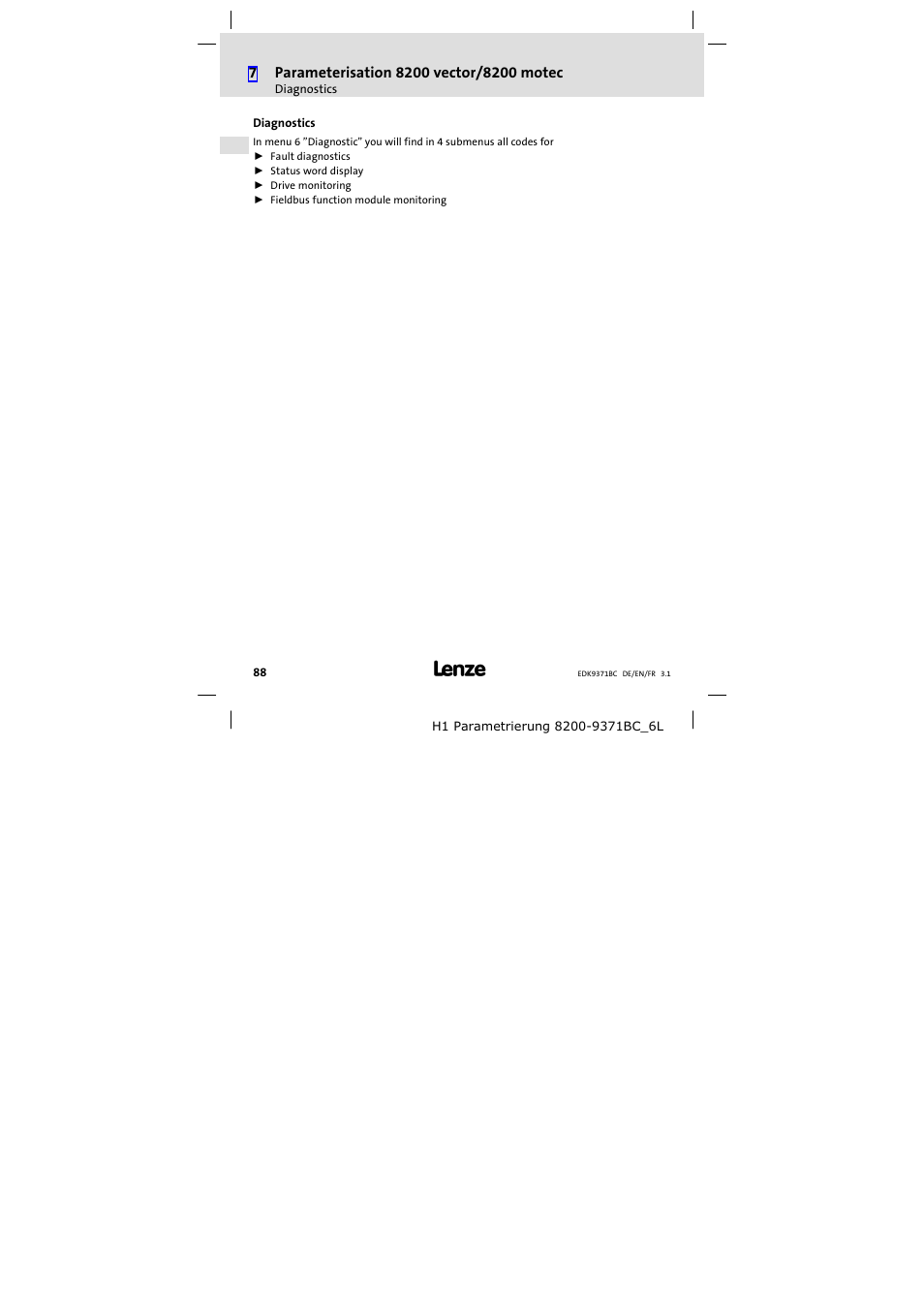 Diagnostics | Lenze EMZ9371BC User Manual | Page 88 / 182