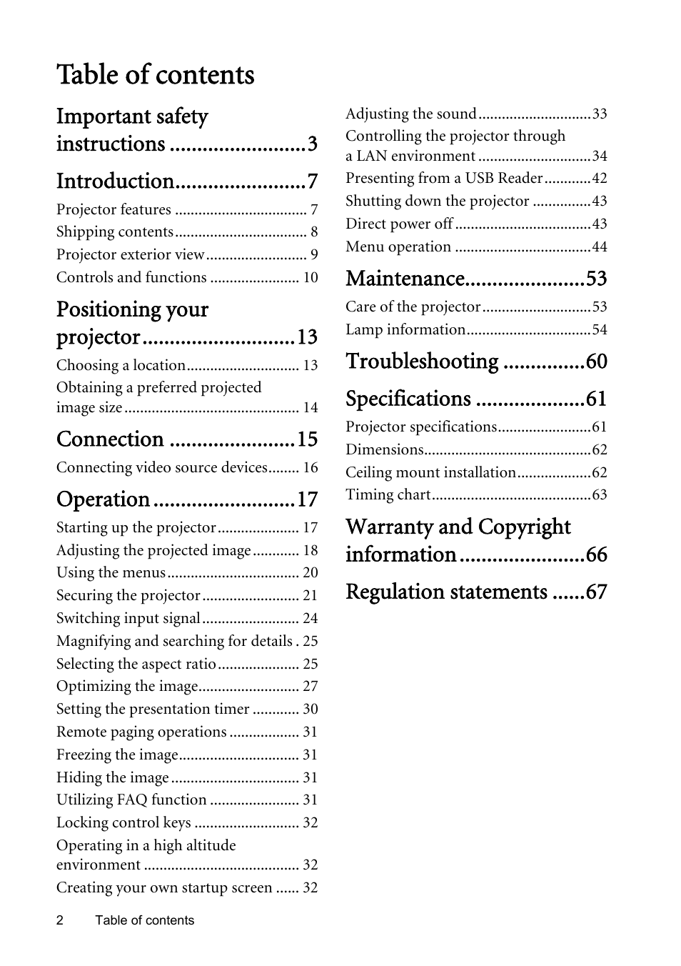 BenQ Digital Projector MS612ST User Manual | Page 2 / 68