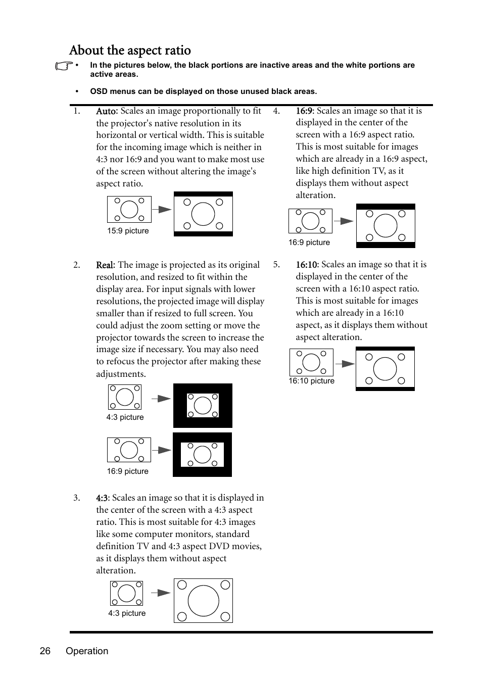 About the aspect ratio | BenQ Digital Projector MS612ST User Manual | Page 26 / 68