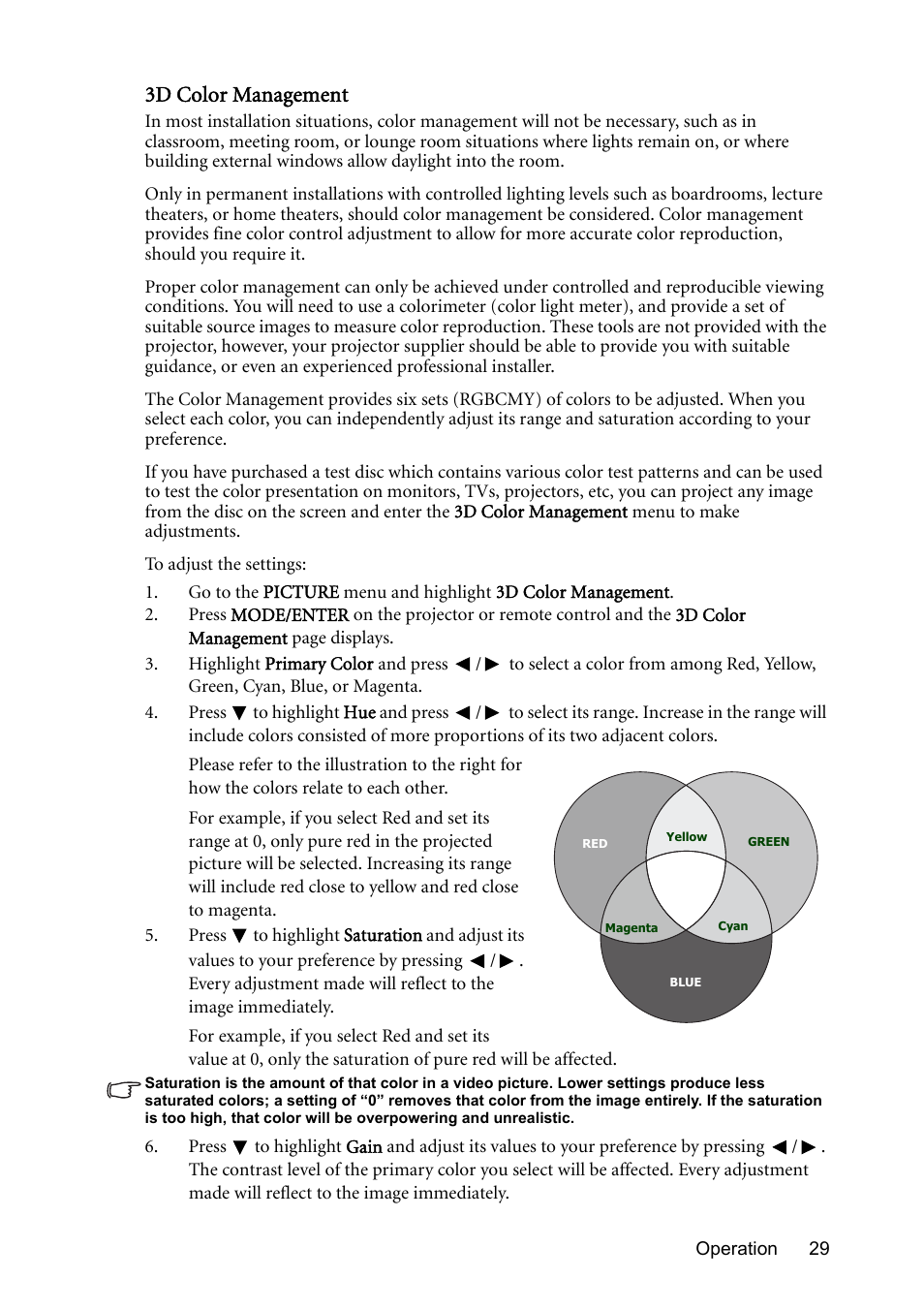 3d color management | BenQ Digital Projector MS612ST User Manual | Page 29 / 68