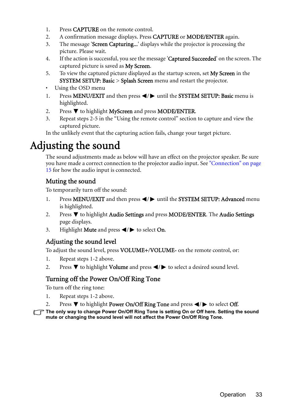 Adjusting the sound | BenQ Digital Projector MS612ST User Manual | Page 33 / 68