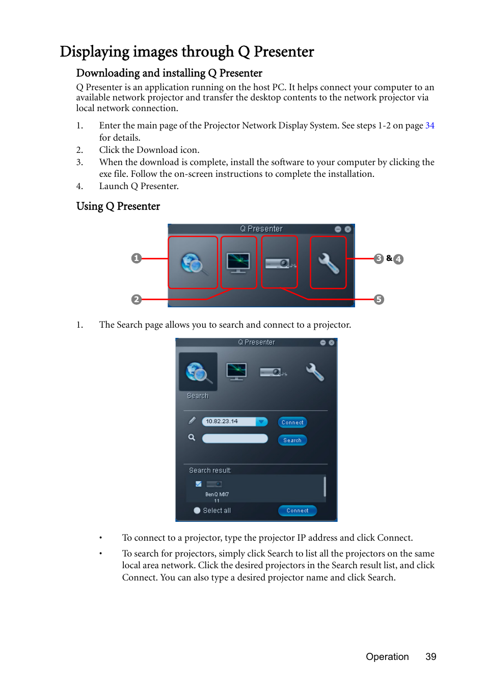 Displaying images through q presenter, Displaying | BenQ Digital Projector MS612ST User Manual | Page 39 / 68