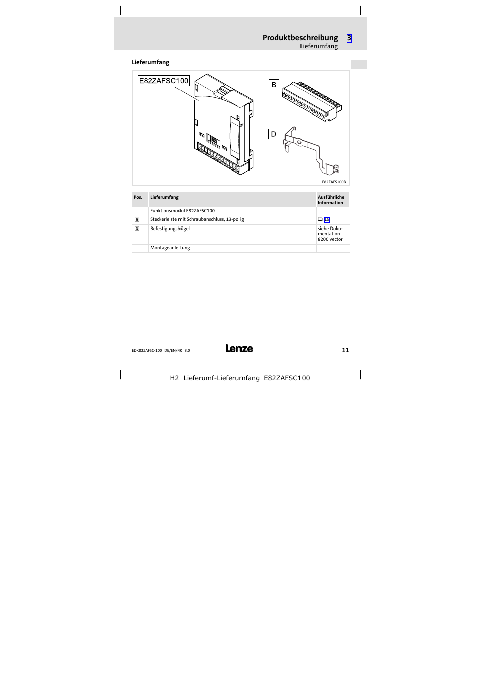 Lieferumfang, Produktbeschreibung | Lenze E82ZAFSC100 User Manual | Page 11 / 66