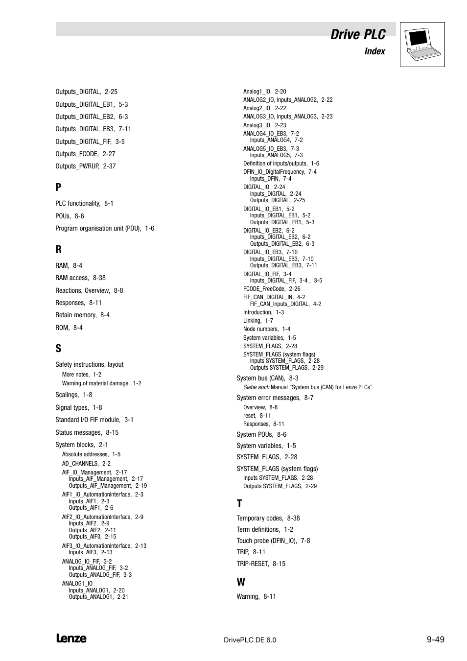Drive plc, Index | Lenze Global Drive PLC Developer Studio User Manual | Page 129 / 129