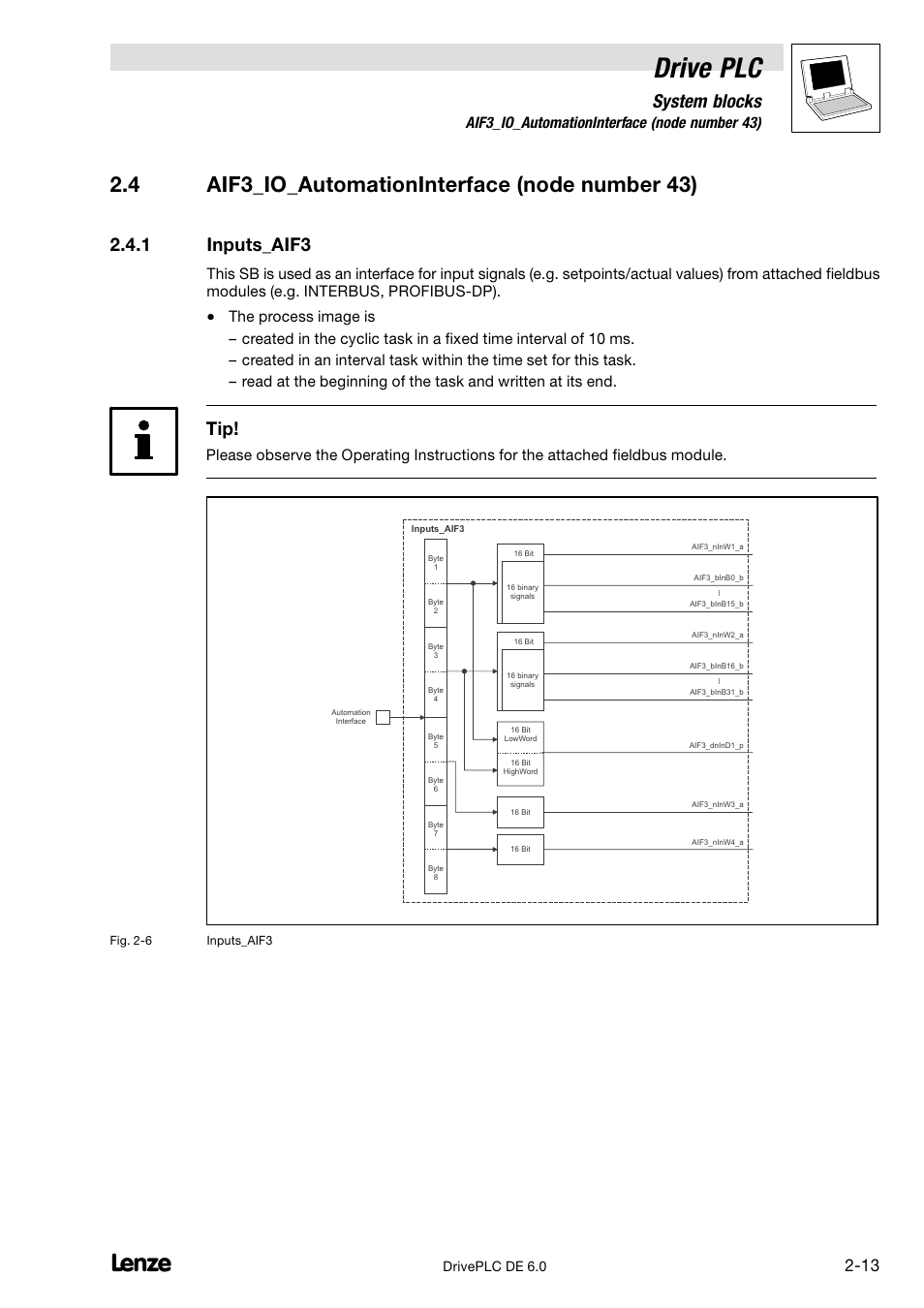 Aif3_io_automationinterface (node number 43), Inputs_aif3, Drive plc | System blocks, 1 inputs_aif3, 4 aif3_io_automationinterface (node number 43) | Lenze Global Drive PLC Developer Studio User Manual | Page 27 / 129