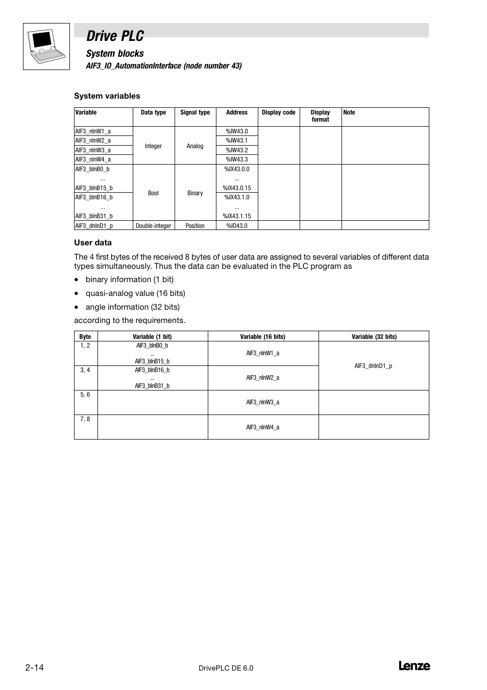 Drive plc, System blocks | Lenze Global Drive PLC Developer Studio User Manual | Page 28 / 129