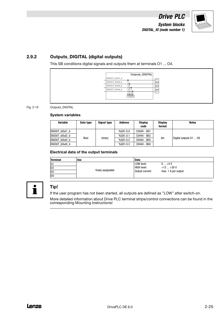 Outputs_digital (digital outputs), Drive plc, System blocks | 2 outputs_digital (digital outputs) | Lenze Global Drive PLC Developer Studio User Manual | Page 39 / 129