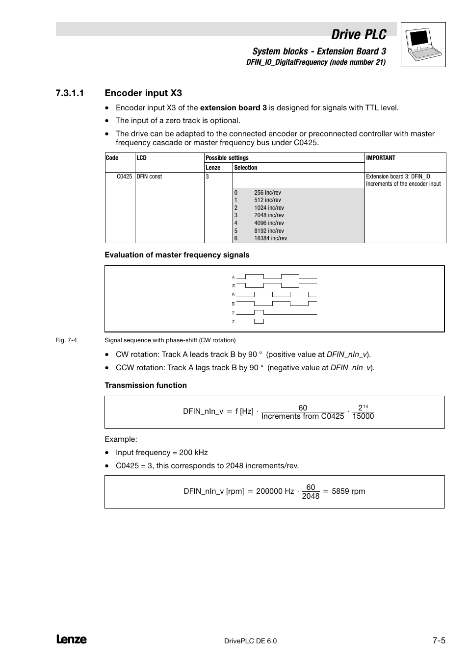Drive plc, System blocks − extension board 3, 1 encoder input x3 | Lenze Global Drive PLC Developer Studio User Manual | Page 73 / 129