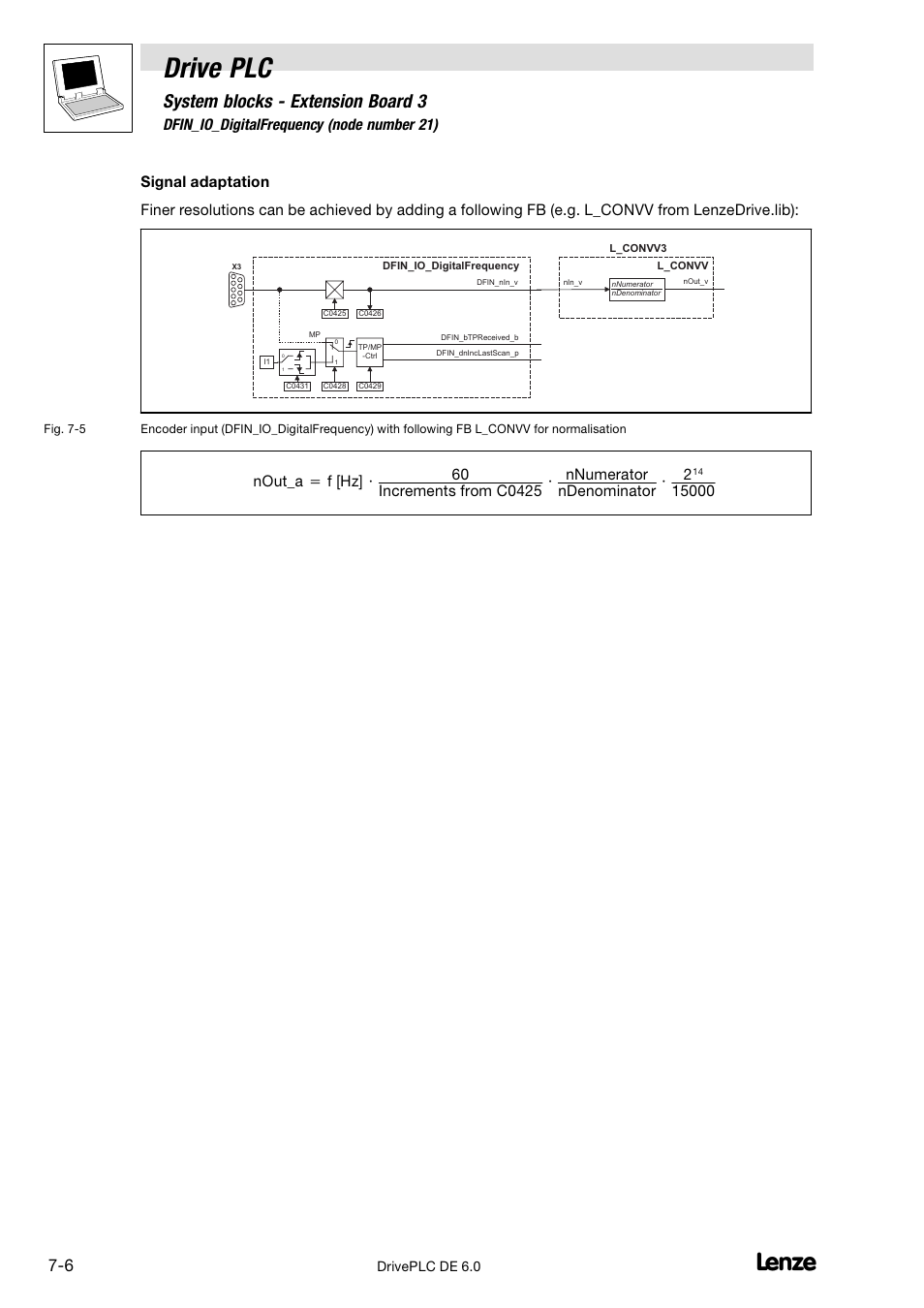 Drive plc, System blocks − extension board 3, 3 dfin_io_digitalfrequency (node number 21) | Lenze Global Drive PLC Developer Studio User Manual | Page 74 / 129