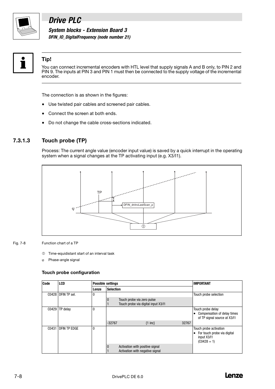 Drive plc, System blocks − extension board 3, 3 touch probe (tp) | Lenze Global Drive PLC Developer Studio User Manual | Page 76 / 129