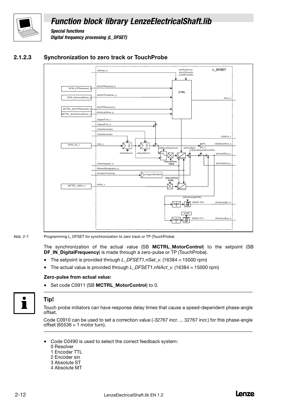 Function block library lenzeelectricalshaft.lib, 3 synchronization to zero track or touchprobe, Lenzeelectricalshaft.lib en 1.2 | Lenze DDS Global Drive PLC Developer Studio User Manual | Page 22 / 45