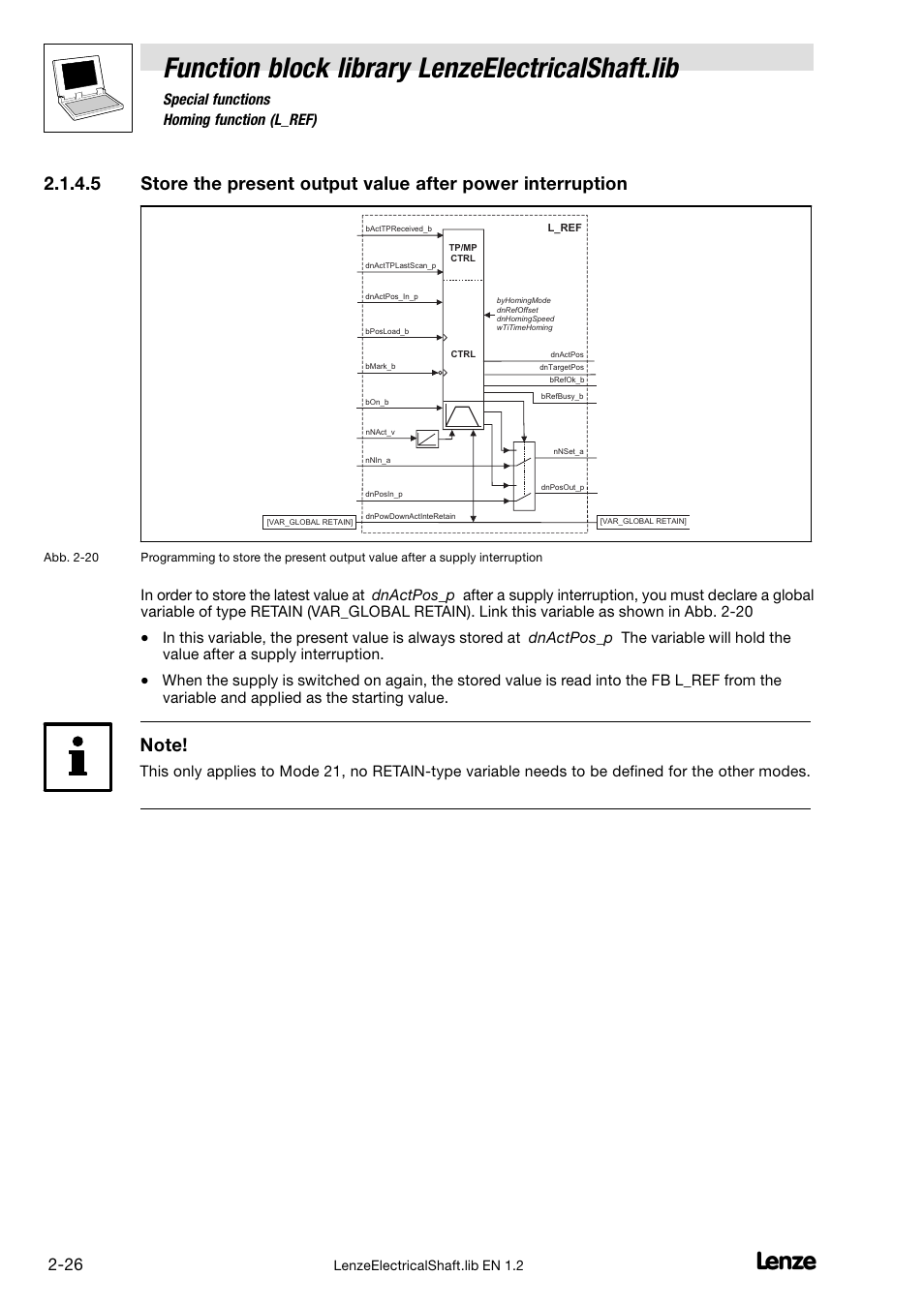 Function block library lenzeelectricalshaft.lib, Special functions 2.1.4 homing function (l_ref) | Lenze DDS Global Drive PLC Developer Studio User Manual | Page 36 / 45