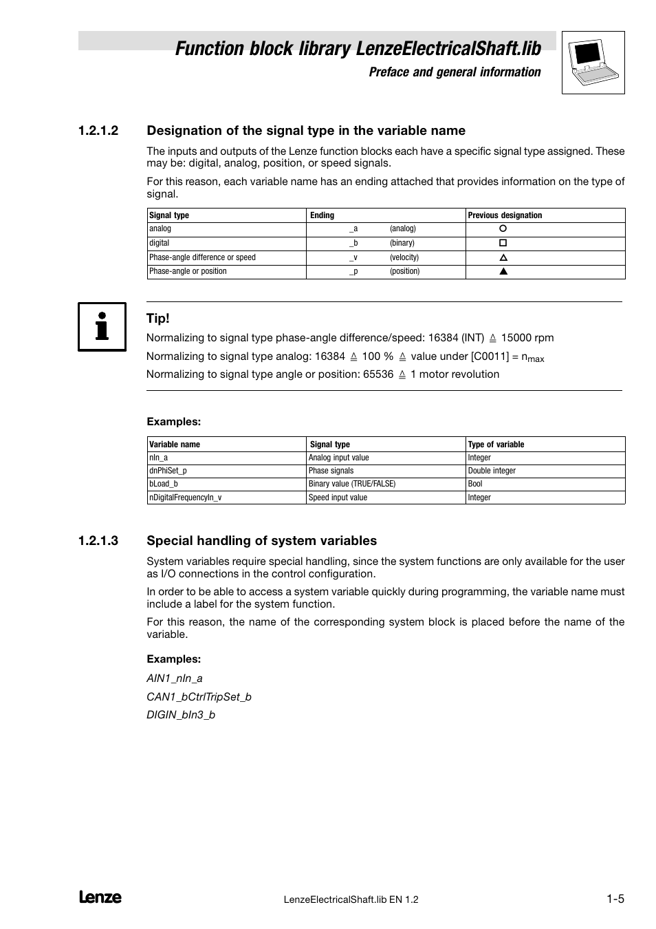 Special handling of system variables, Function block library lenzeelectricalshaft.lib, Preface and general information | 3 special handling of system variables | Lenze DDS Global Drive PLC Developer Studio User Manual | Page 9 / 45