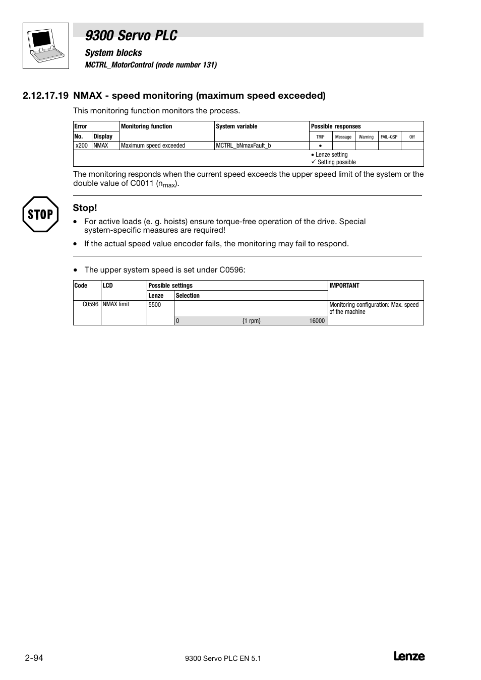 9300 servo plc, System blocks, Stop | Lenze DDS Target 9300 Servo PLC V8.x User Manual | Page 100 / 169