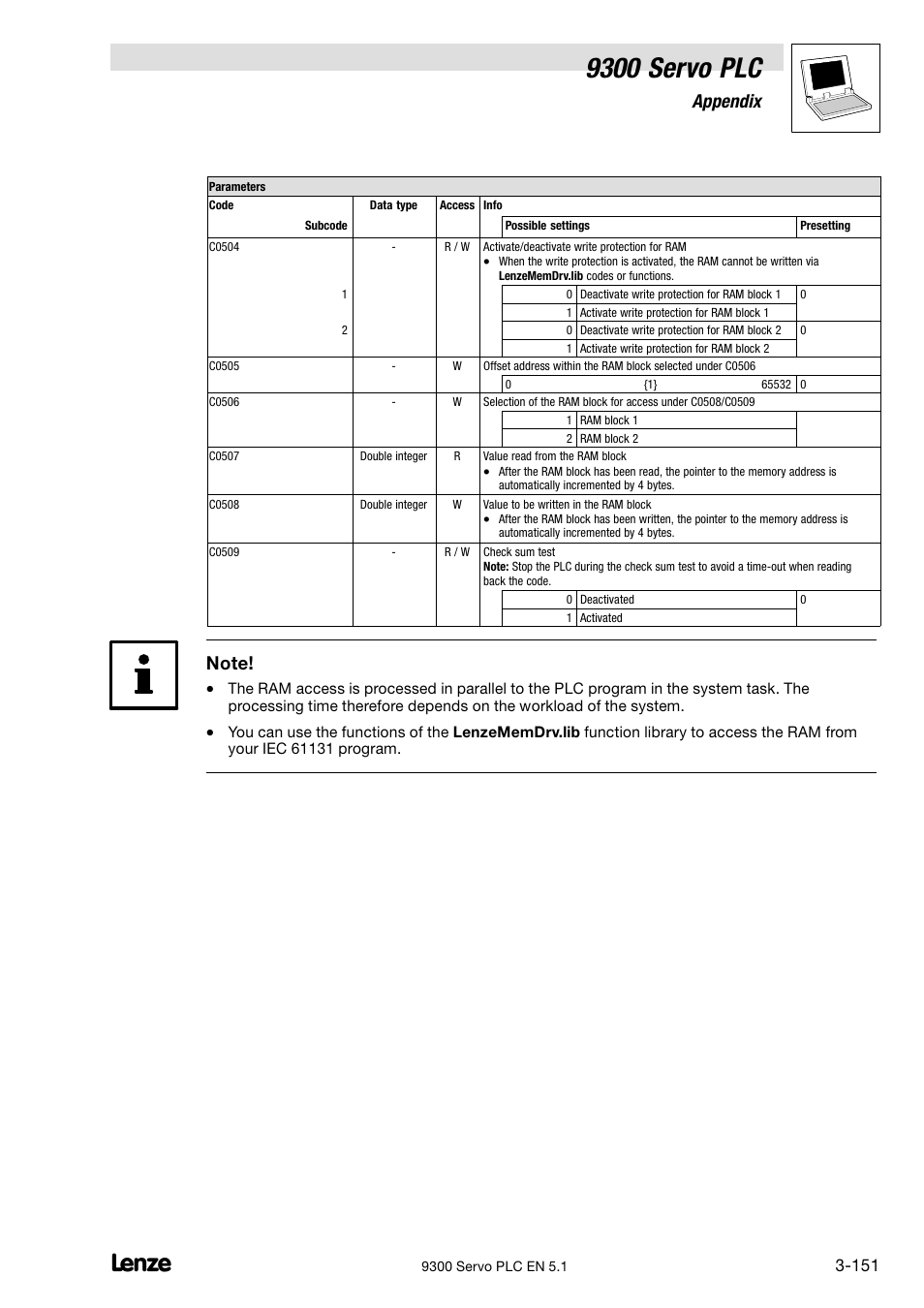 9300 servo plc, Appendix | Lenze DDS Target 9300 Servo PLC V8.x User Manual | Page 157 / 169