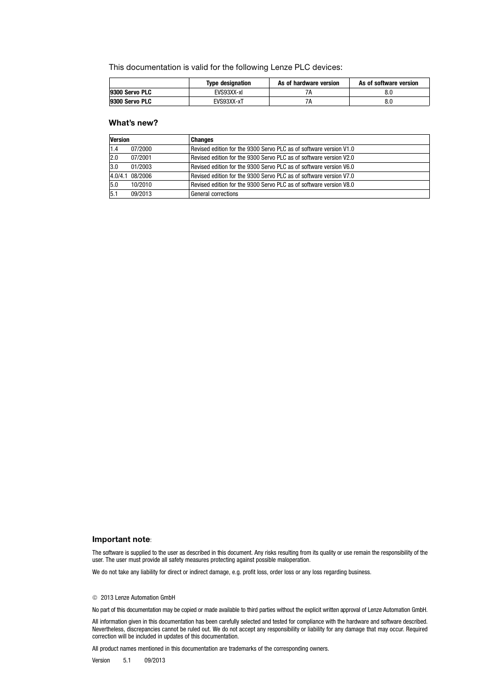 This documentation is valid for, What’s new | Lenze DDS Target 9300 Servo PLC V8.x User Manual | Page 2 / 169