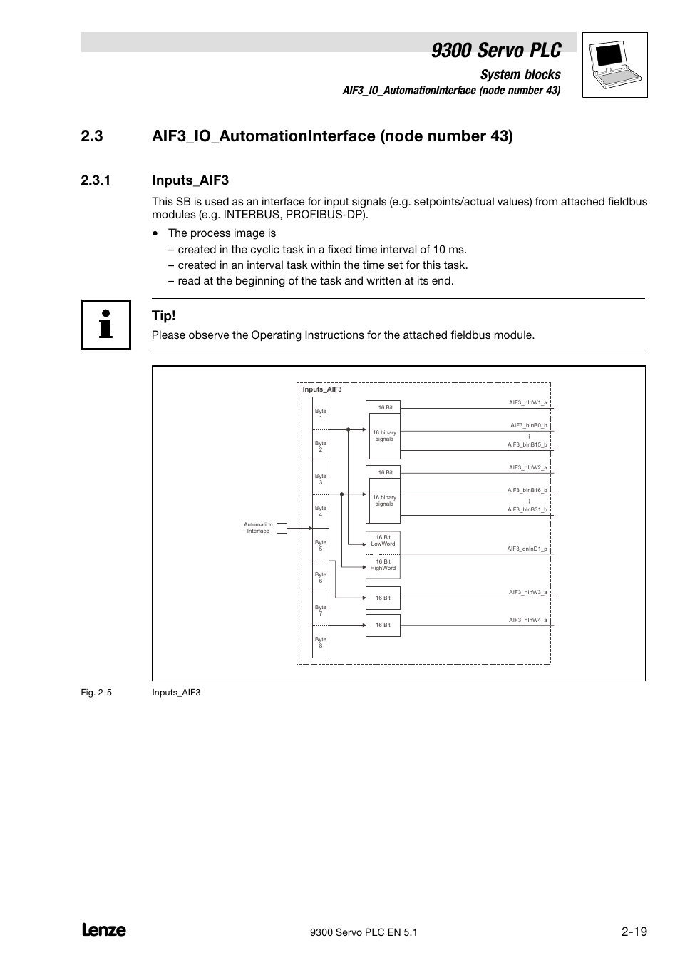 Aif3_io_automationinterface (node number 43), Inputs_aif3, 9300 servo plc | System blocks, 1 inputs_aif3, 3 aif3_io_automationinterface (node number 43) | Lenze DDS Target 9300 Servo PLC V8.x User Manual | Page 25 / 169