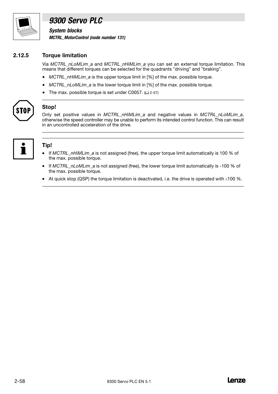 Torque limitation, 9300 servo plc | Lenze DDS Target 9300 Servo PLC V8.x User Manual | Page 64 / 169