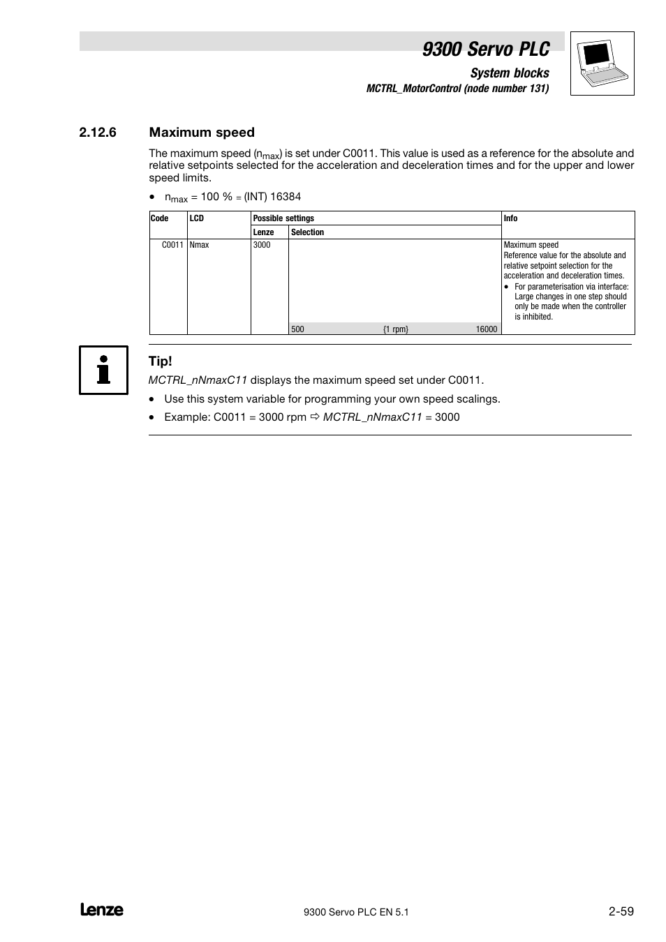 Maximum speed, 9300 servo plc, System blocks | 6 maximum speed | Lenze DDS Target 9300 Servo PLC V8.x User Manual | Page 65 / 169