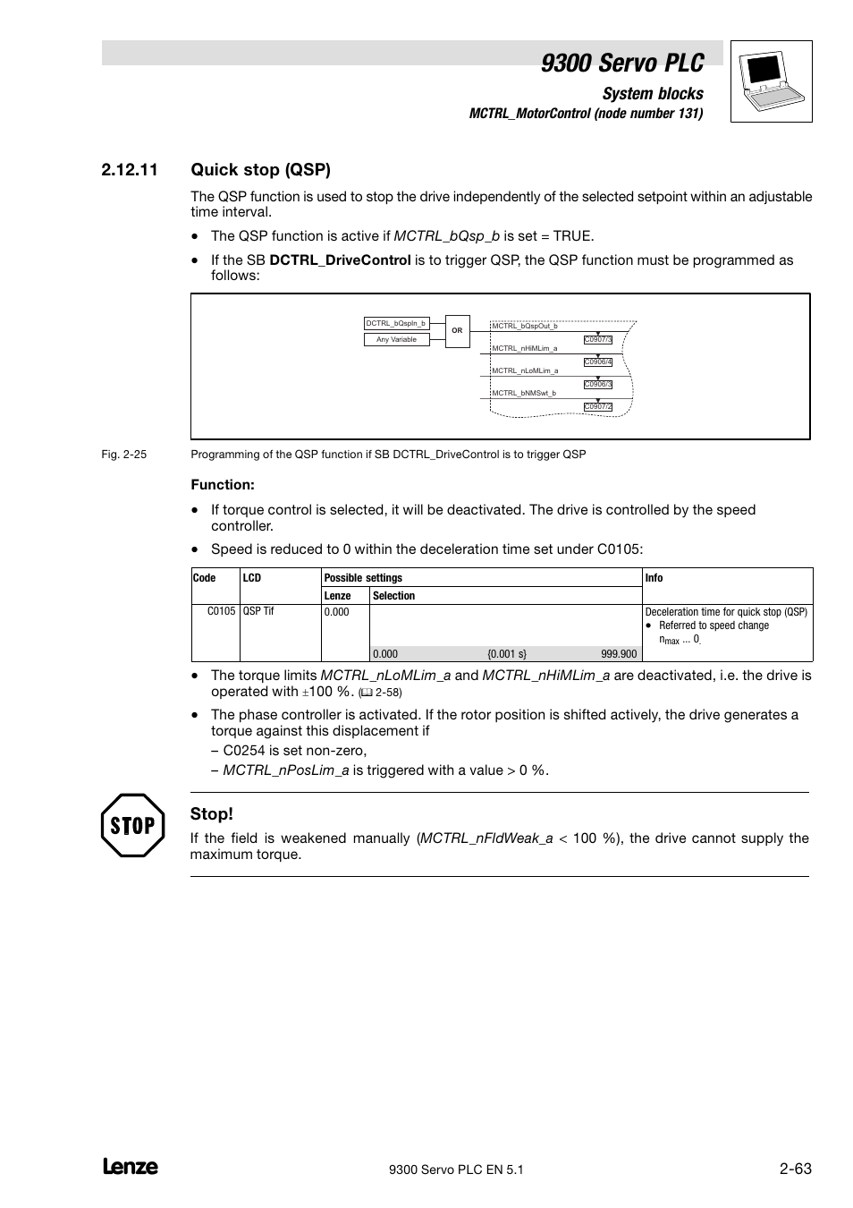 Quick stop (qsp), 11 quick stop (qsp), 9300 servo plc | System blocks, Stop | Lenze DDS Target 9300 Servo PLC V8.x User Manual | Page 69 / 169