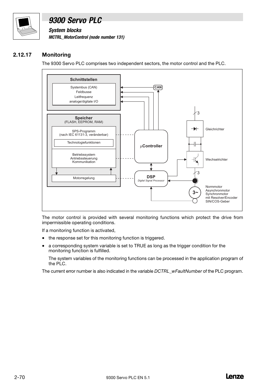 Monitoring, 17 monitoring, 9300 servo plc | System blocks | Lenze DDS Target 9300 Servo PLC V8.x User Manual | Page 76 / 169