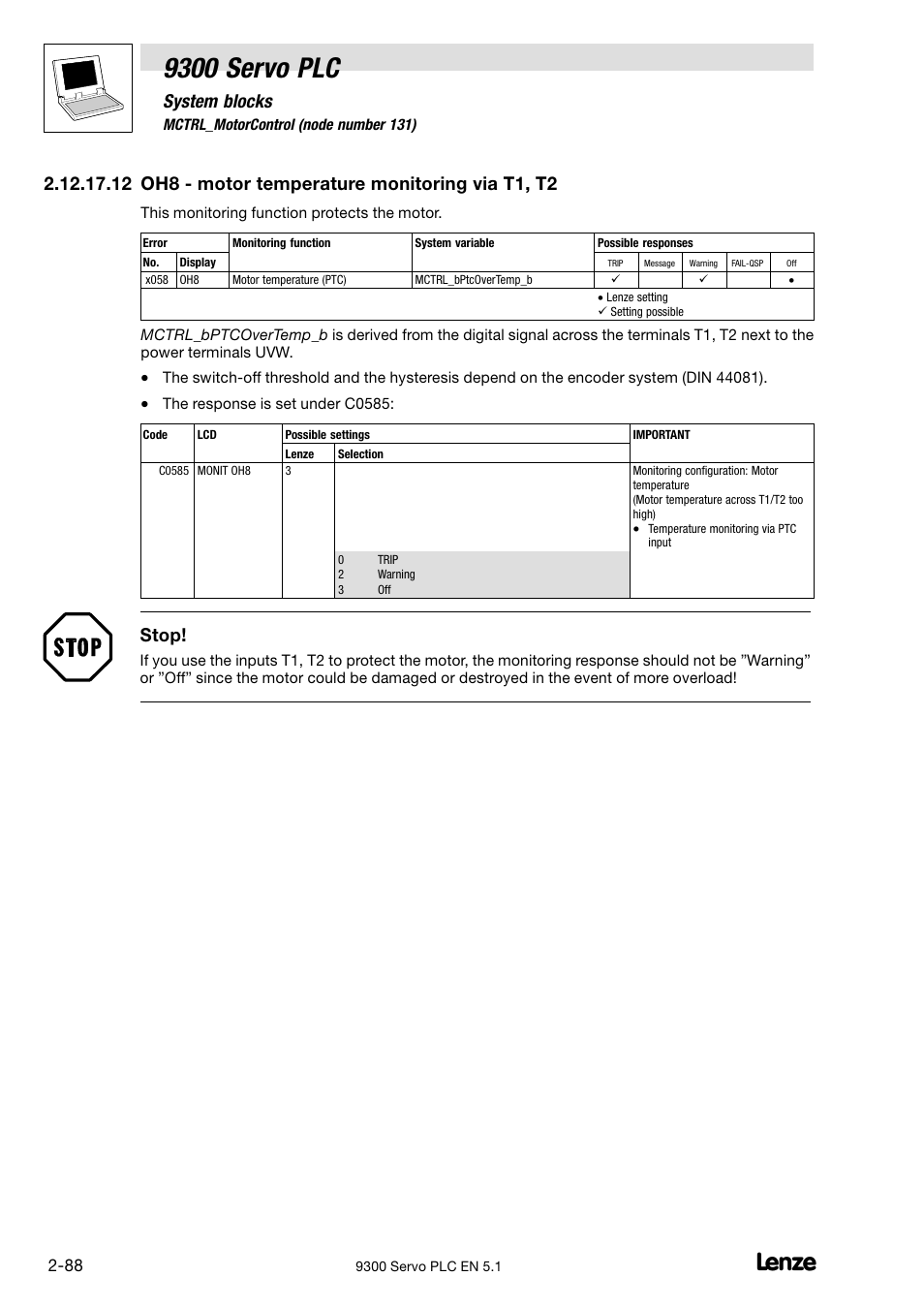 9300 servo plc, System blocks, Stop | Lenze DDS Target 9300 Servo PLC V8.x User Manual | Page 94 / 169