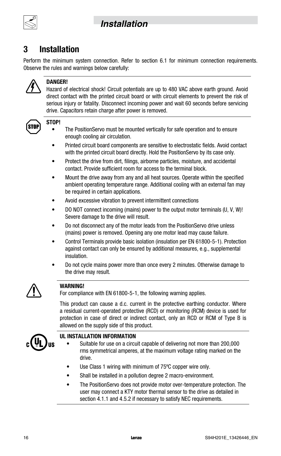 Installation 3 installation | Lenze E94P PositionServo with MVOB User Manual | Page 18 / 102