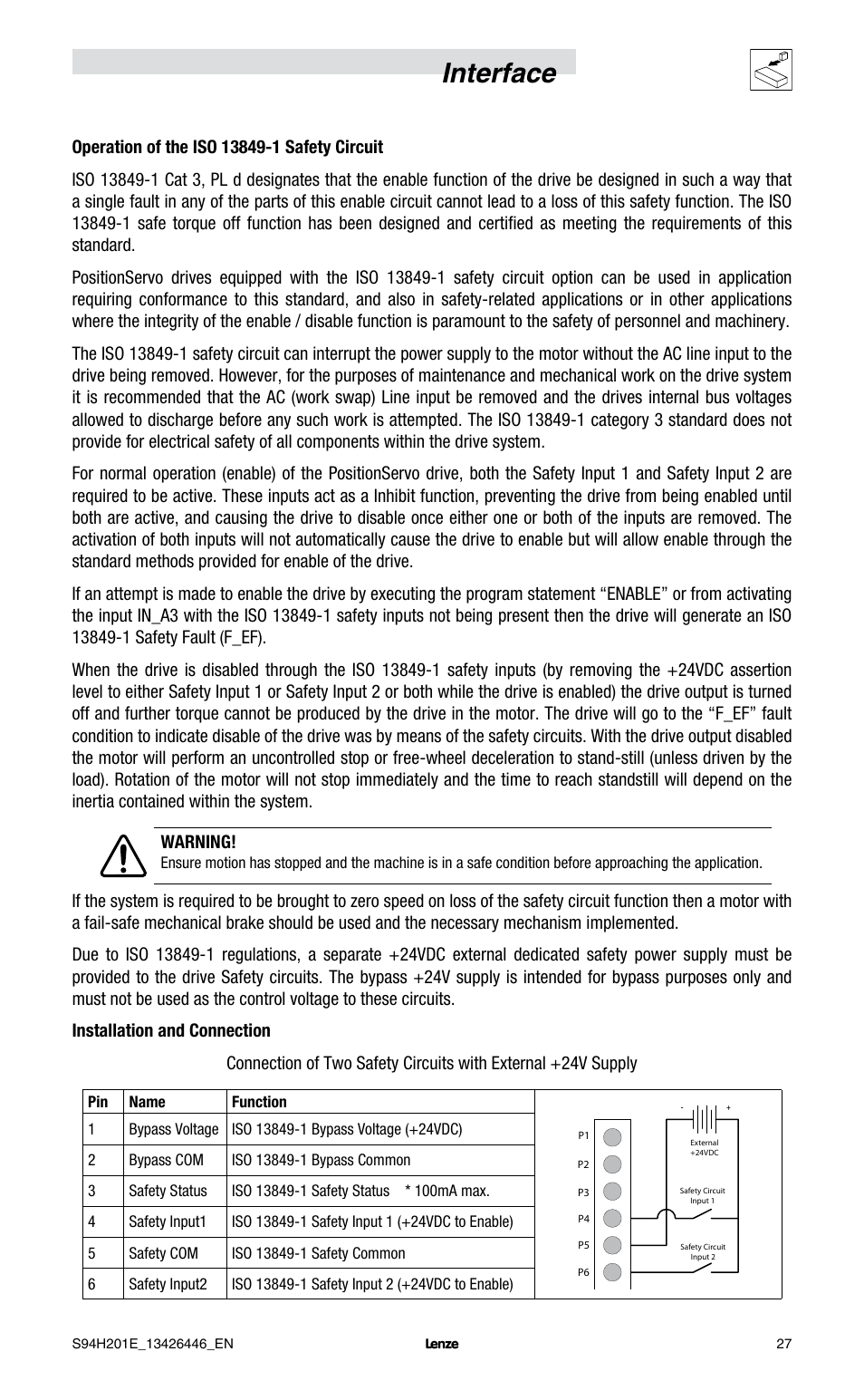 Interface | Lenze E94P PositionServo with MVOB User Manual | Page 29 / 102