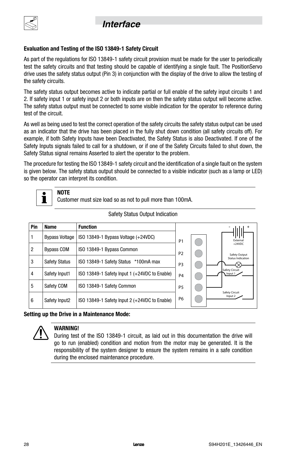 Interface | Lenze E94P PositionServo with MVOB User Manual | Page 30 / 102