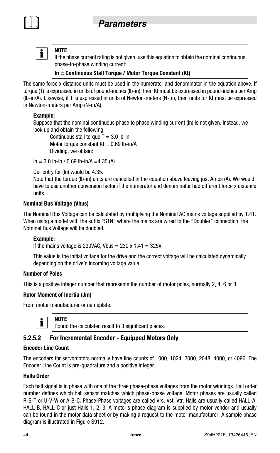 Parameters | Lenze E94P PositionServo with MVOB User Manual | Page 46 / 102