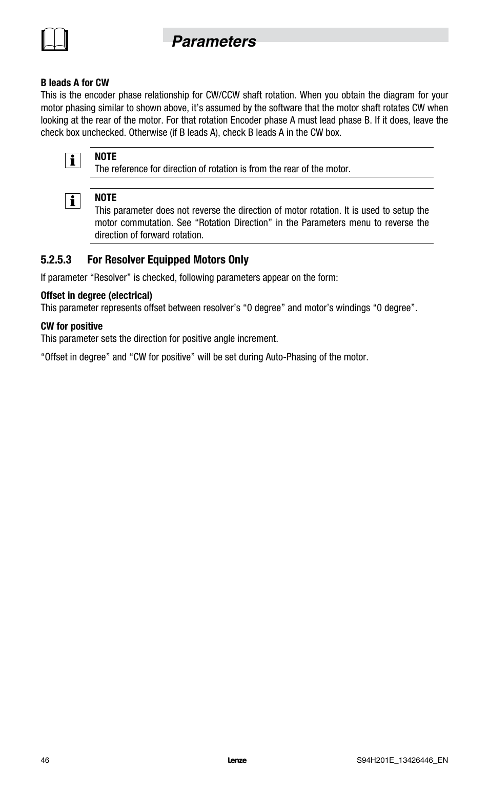 Parameters | Lenze E94P PositionServo with MVOB User Manual | Page 48 / 102