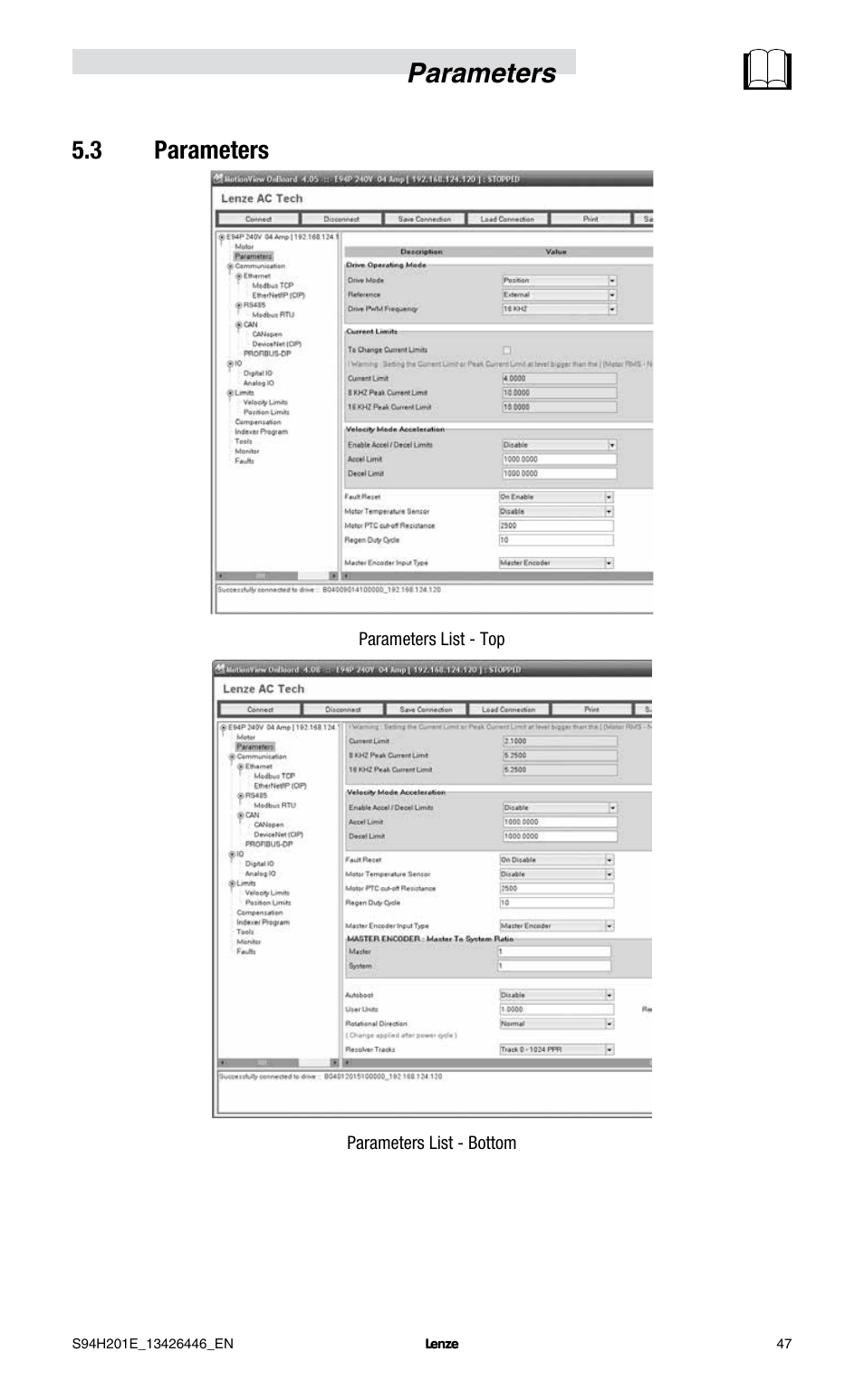 Parameters, 3 parameters | Lenze E94P PositionServo with MVOB User Manual | Page 49 / 102
