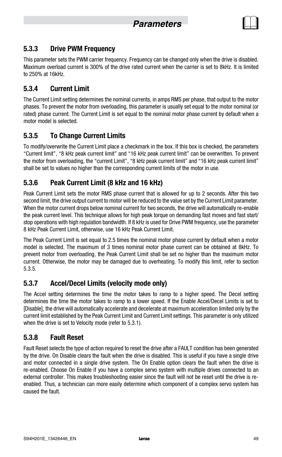 Parameters | Lenze E94P PositionServo with MVOB User Manual | Page 51 / 102