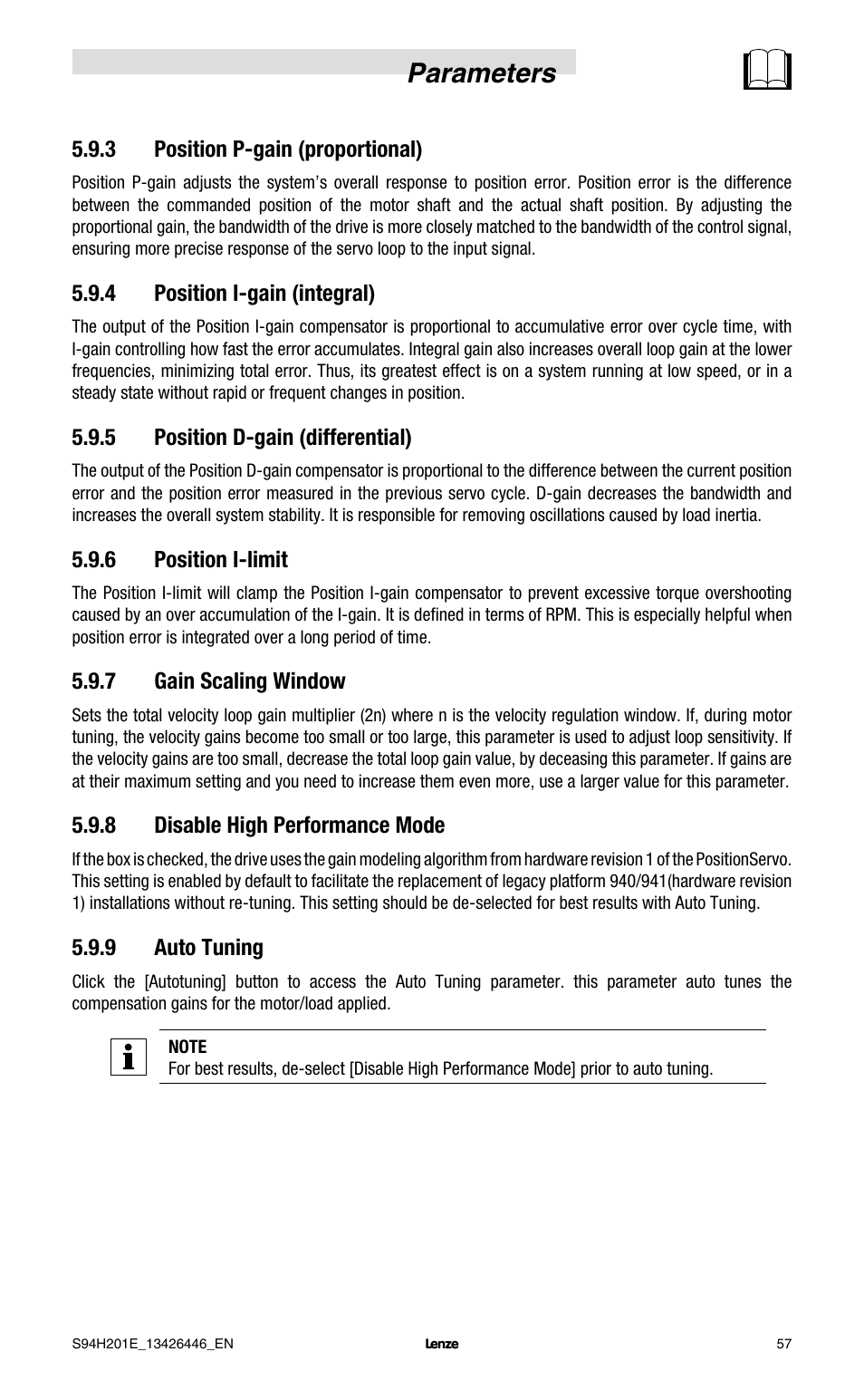 Parameters | Lenze E94P PositionServo with MVOB User Manual | Page 59 / 102