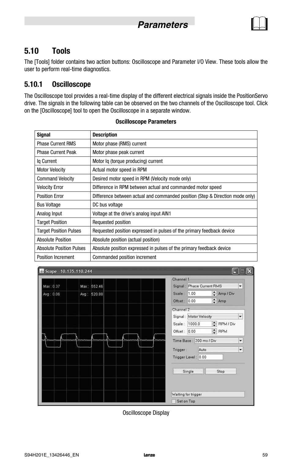 Parameters, 10 tools, 1 oscilloscope | Lenze E94P PositionServo with MVOB User Manual | Page 61 / 102