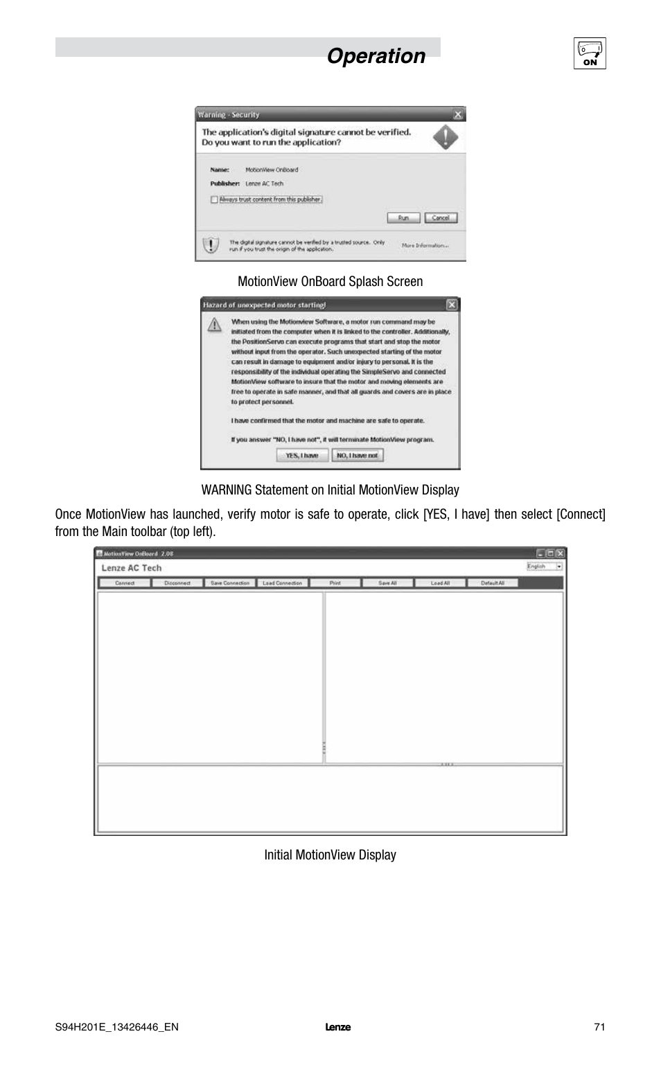Operation | Lenze E94P PositionServo with MVOB User Manual | Page 73 / 102
