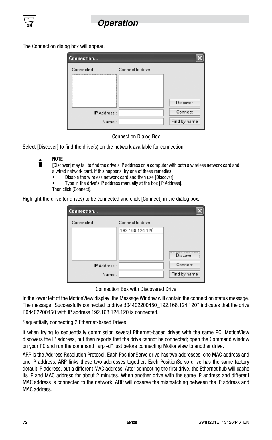 Operation | Lenze E94P PositionServo with MVOB User Manual | Page 74 / 102