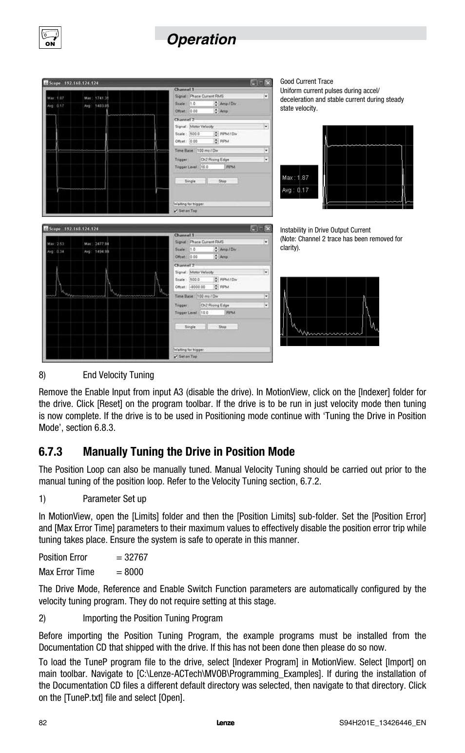 Operation, 3 manually tuning the drive in position mode | Lenze E94P PositionServo with MVOB User Manual | Page 84 / 102
