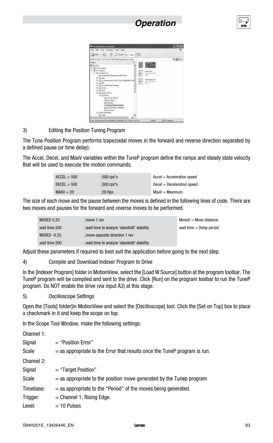 Operation | Lenze E94P PositionServo with MVOB User Manual | Page 85 / 102